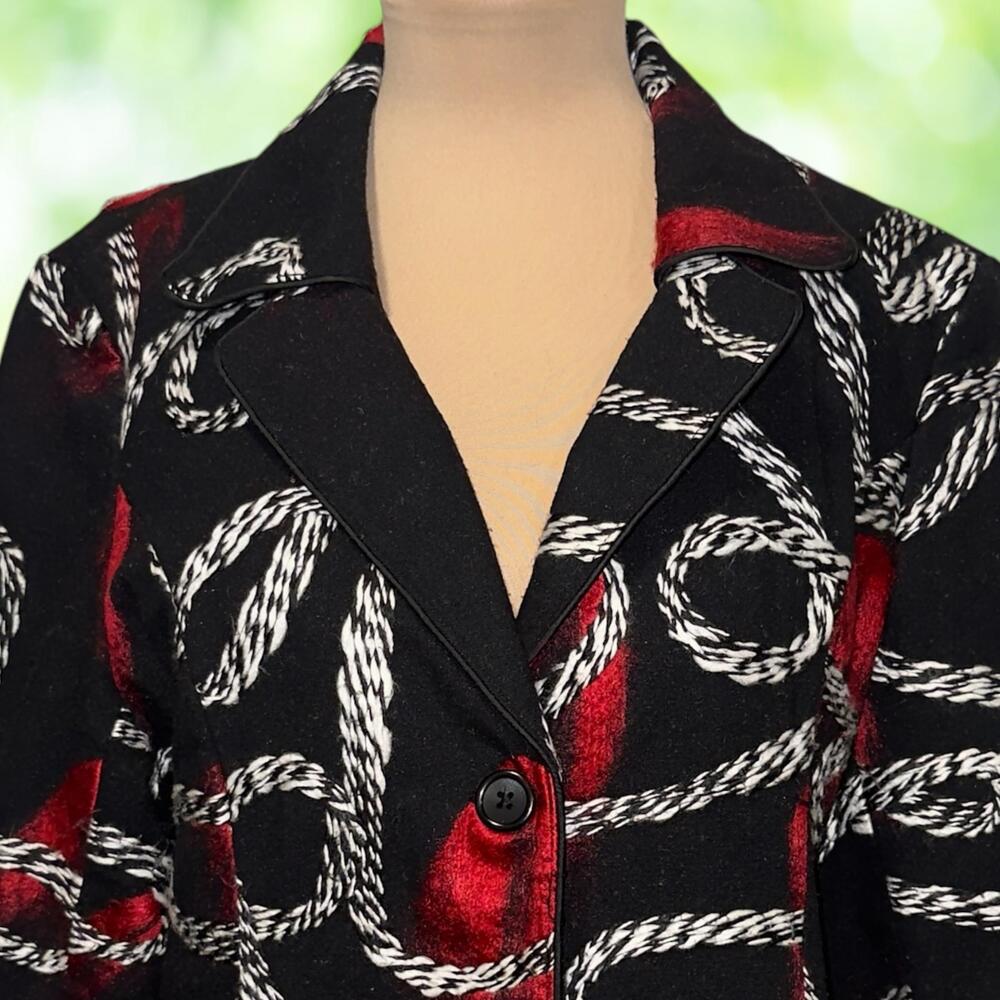 Vtg ONCE AGAIN Artwear Blazer Felted Wool Applique Black Red Button Front Size L - Picture 2 of 12
